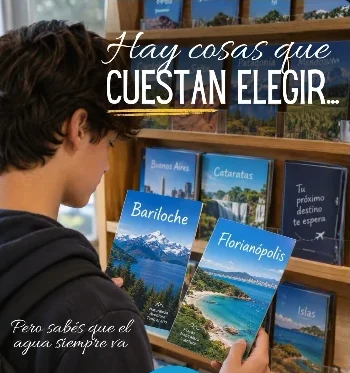 Joven eligiendo folletos de viaje